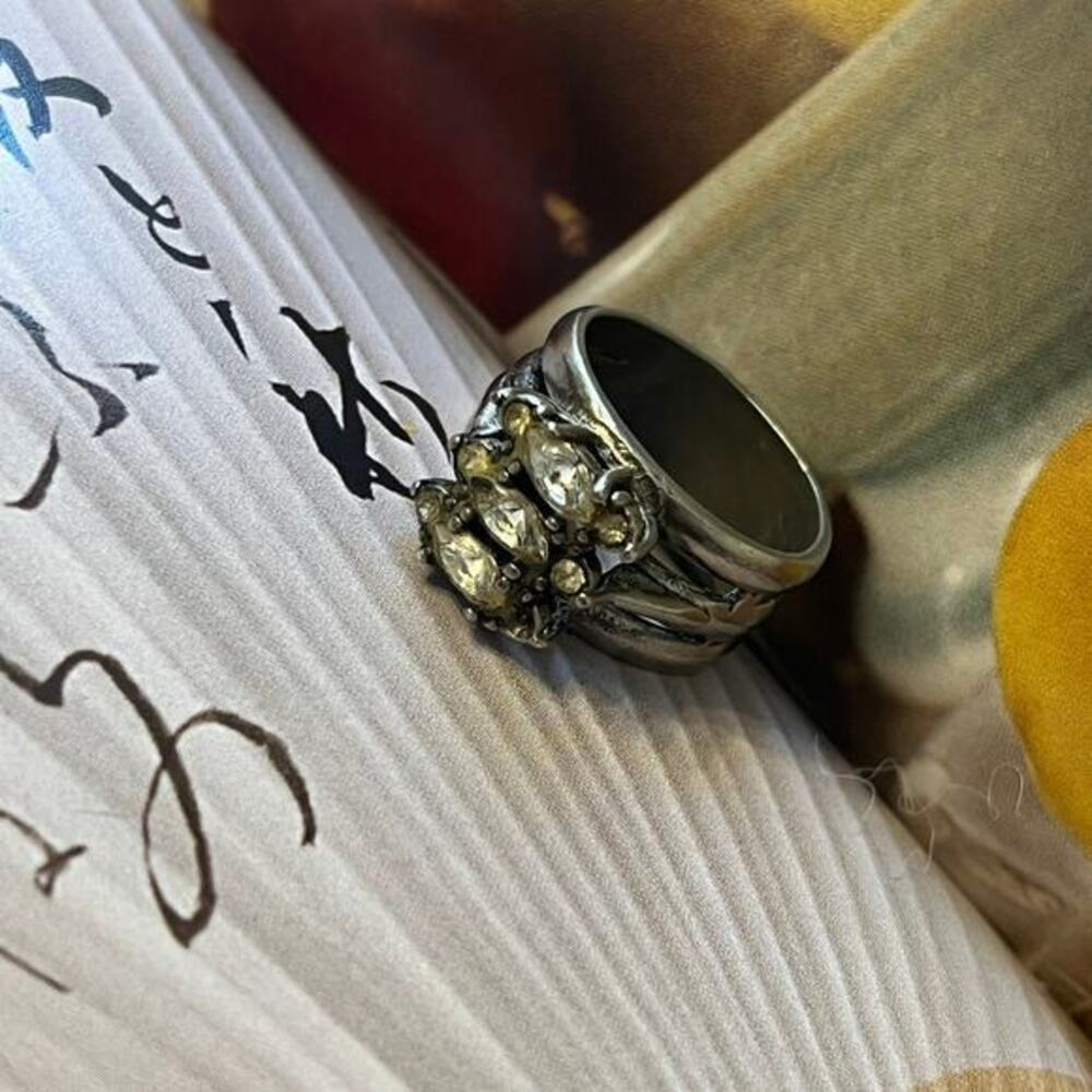Vintage Designer Sterling Silver Ring Wide Signed 925 Stamp Missing Stone sz 6.5